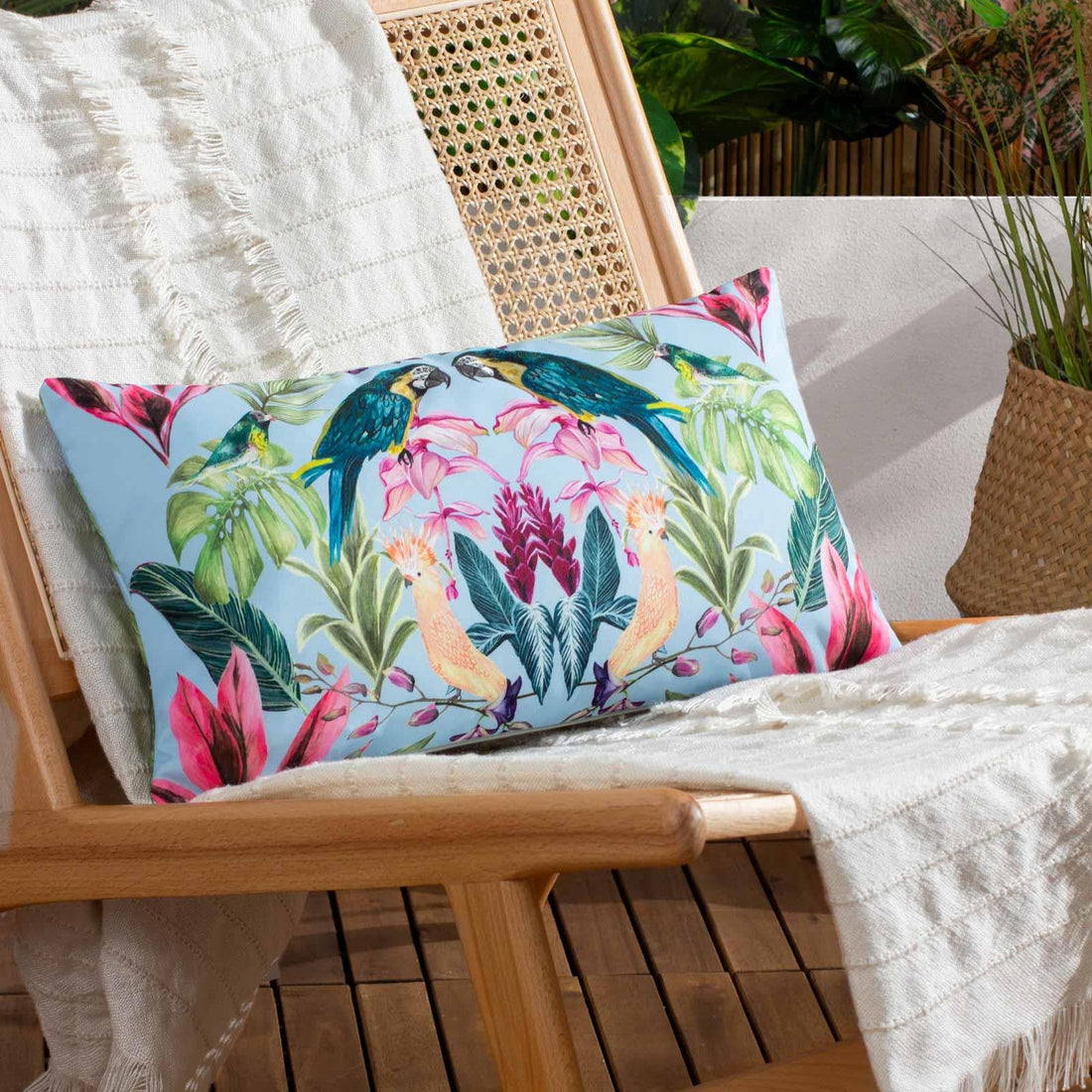 Kali Birds Outdoor Sky Blue Cushion Cover 30cm x 50cm