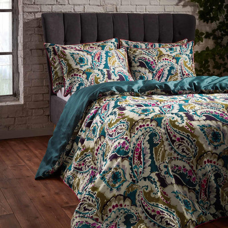 Aretha Paisley Print Cotton Sateen Teal Duvet Cover Set