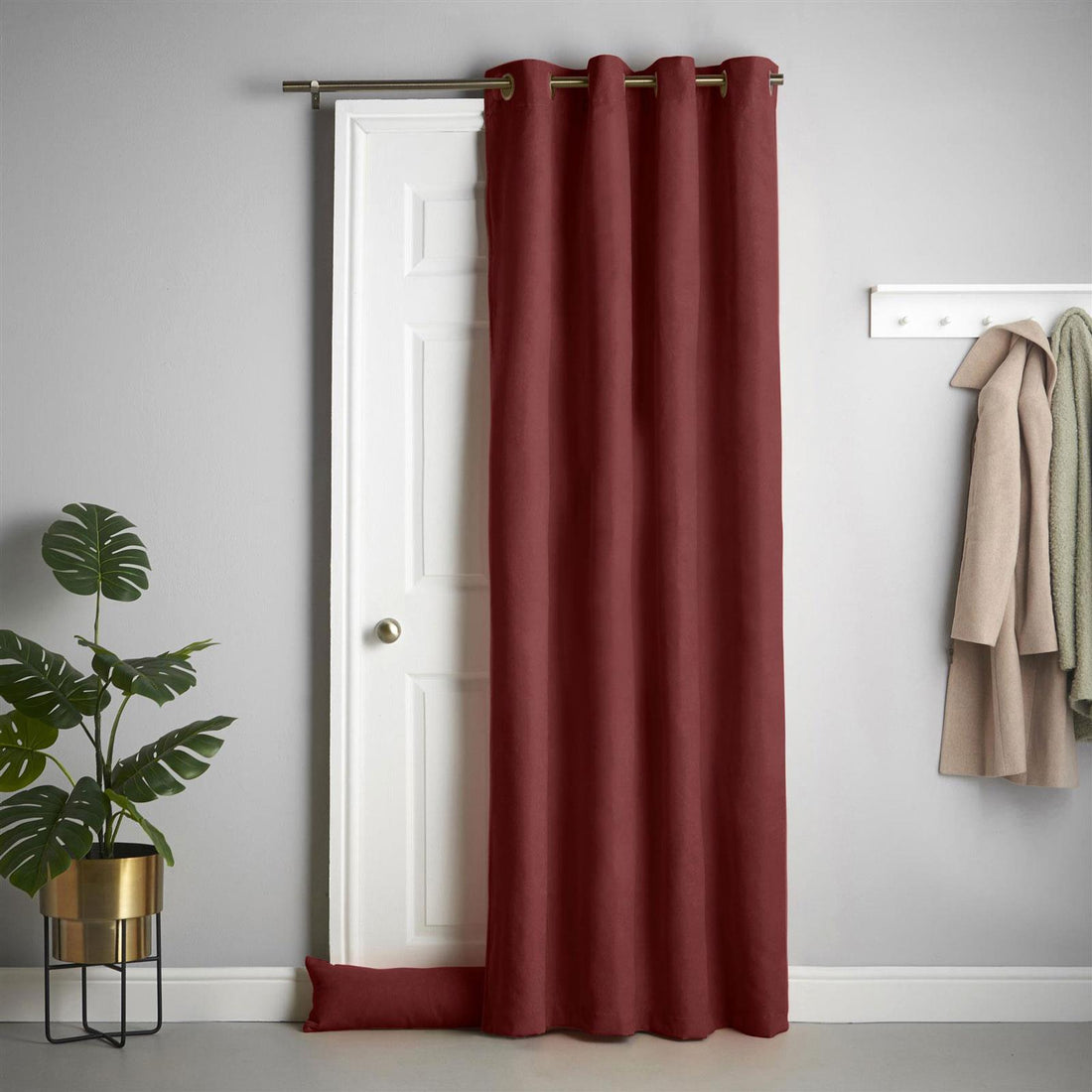 Eyelet Red Velvet Chenille Thermal Blackout Door Curtain 55 x 84 Inch
