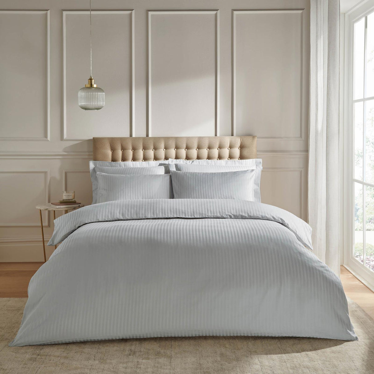 Catherine Lansfield 300 Thread Count Satin Stripe Duvet Cover Set - Grey