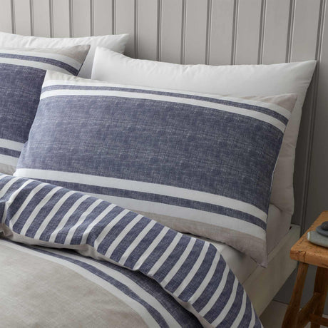 Textured Banded Stripe Blue Duvet Cover Set