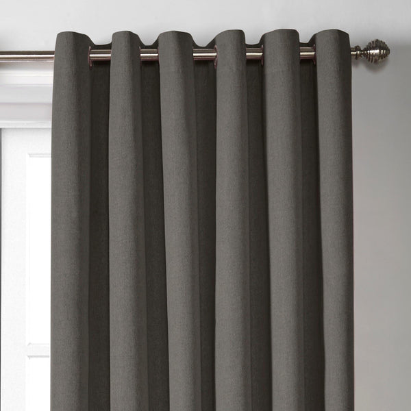 Blackout Linen Look Eyelet Curtains Charcoal