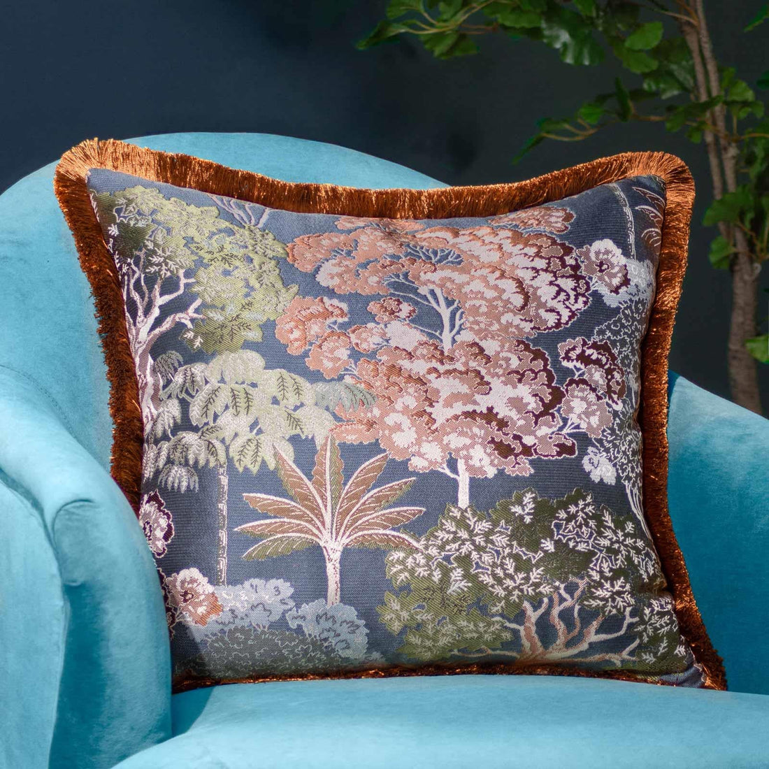 Woodlands Tapestry Velvet Navy Cushion Cover 55cm x 55cm