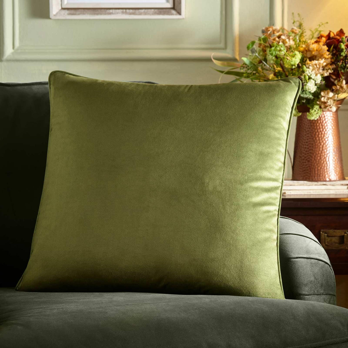 Harlan Soft Velvet Cushion Cover 55cm x 55cm - Olive