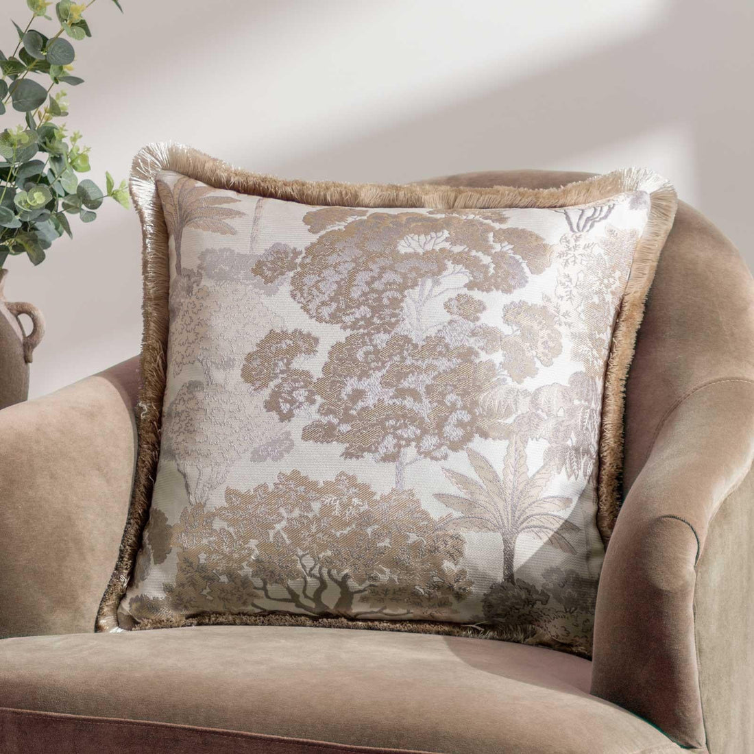 Woodlands Tapestry Velvet Natural Cushion Cover 55cm x 55cm