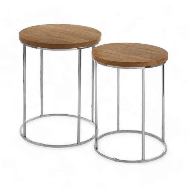 Set of 2 Karur Stainless Steel Nesting Tables with Mango Top