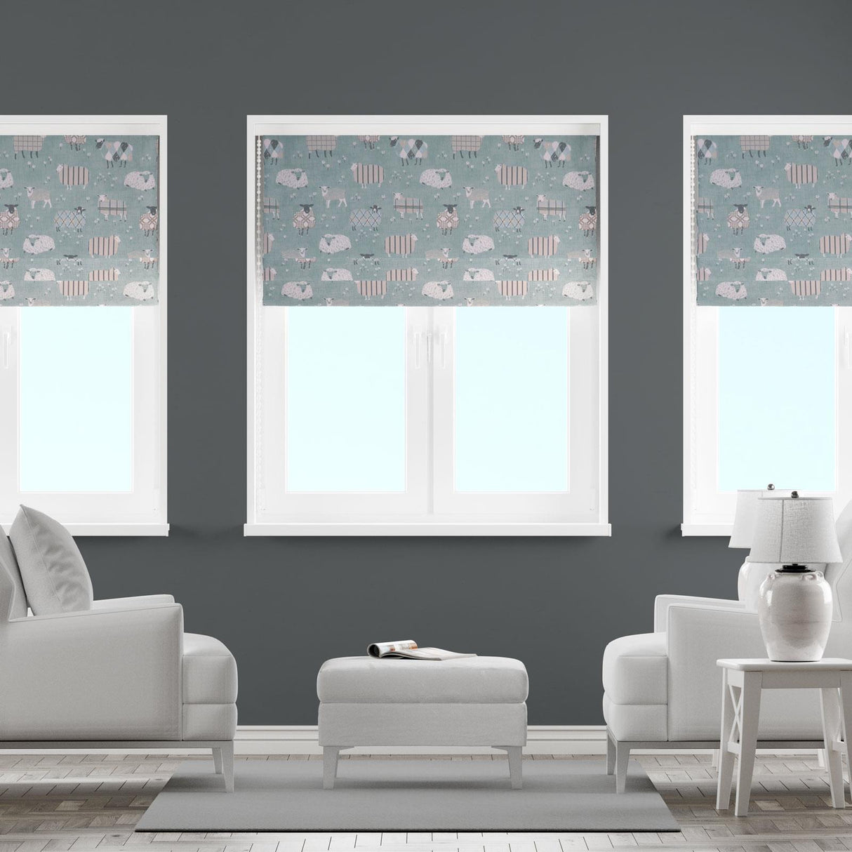 Baa Baa Duck Egg Made To Measure Roman Blind by Style Furnishings