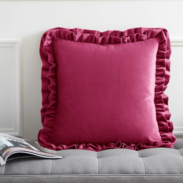 So Soft Velvet Double Frill Hot Pink Cushion Cover