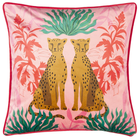 Leopards Illustrated Velvet Cushion Cover 17" x 17" by Kate Merritt
