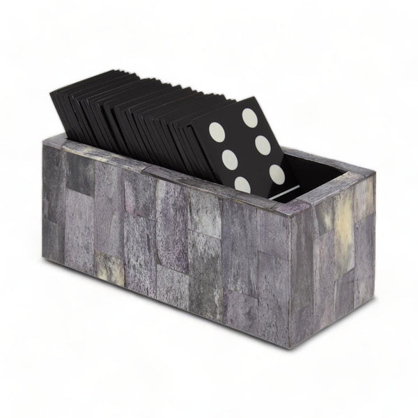 Montgomery Grey Domino Box Set with Bone Inset Playing Pieces