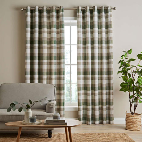 Catherine Lansfield Thermal Check Brushed Cotton Eyelet Curtains - Green
