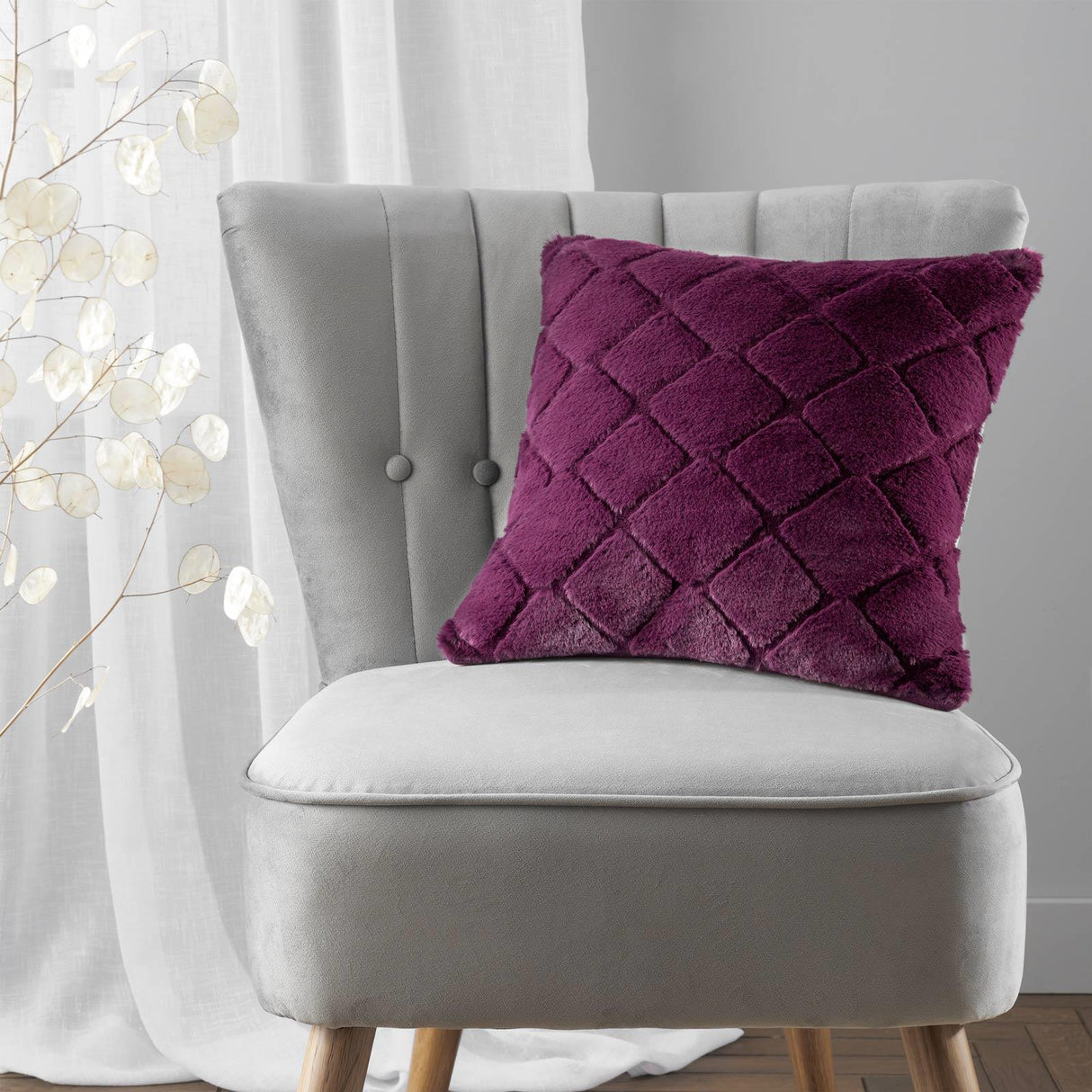 Catherine Lansfield Cosy Diamond Filled Cushion 43cm x 43cm - Plum