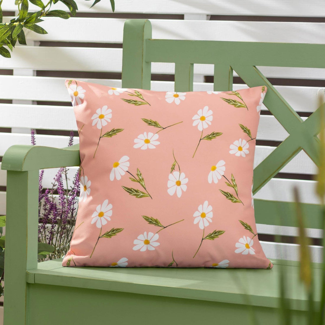 Daisies Floral Outdoor Cushion Cover Pink 17" x 17" (43cm x 43cm)