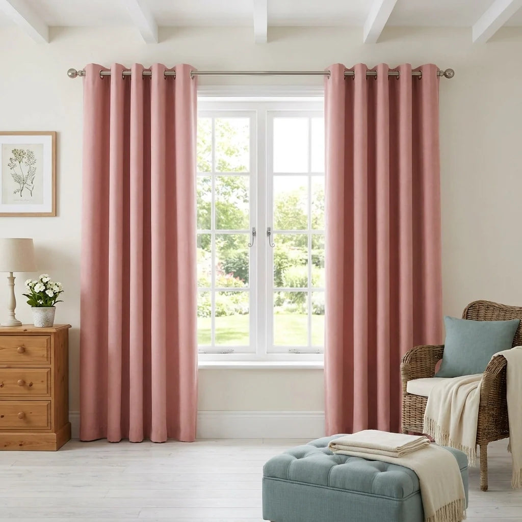 Blush Velvet Chenille Dimout Eyelet Curtains