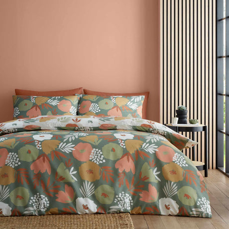 Yasmin Floral Green Polycotton Duvet Cover Set - Green