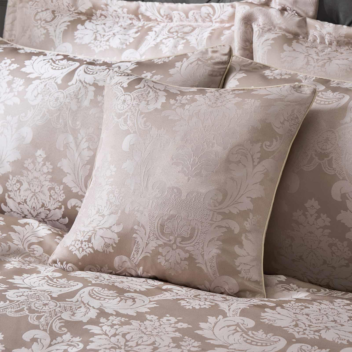 Catherine Lansfield Damask Jacquard Filled Cushion 43cm x 43cm - Champagne