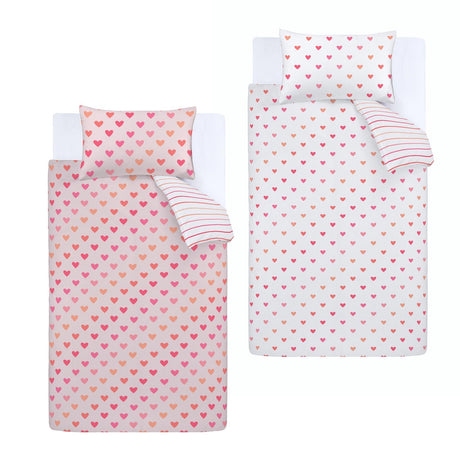 Catherine Lansfield Hearts & Stripes Twin Pack Kids Duvet Cover Set 5