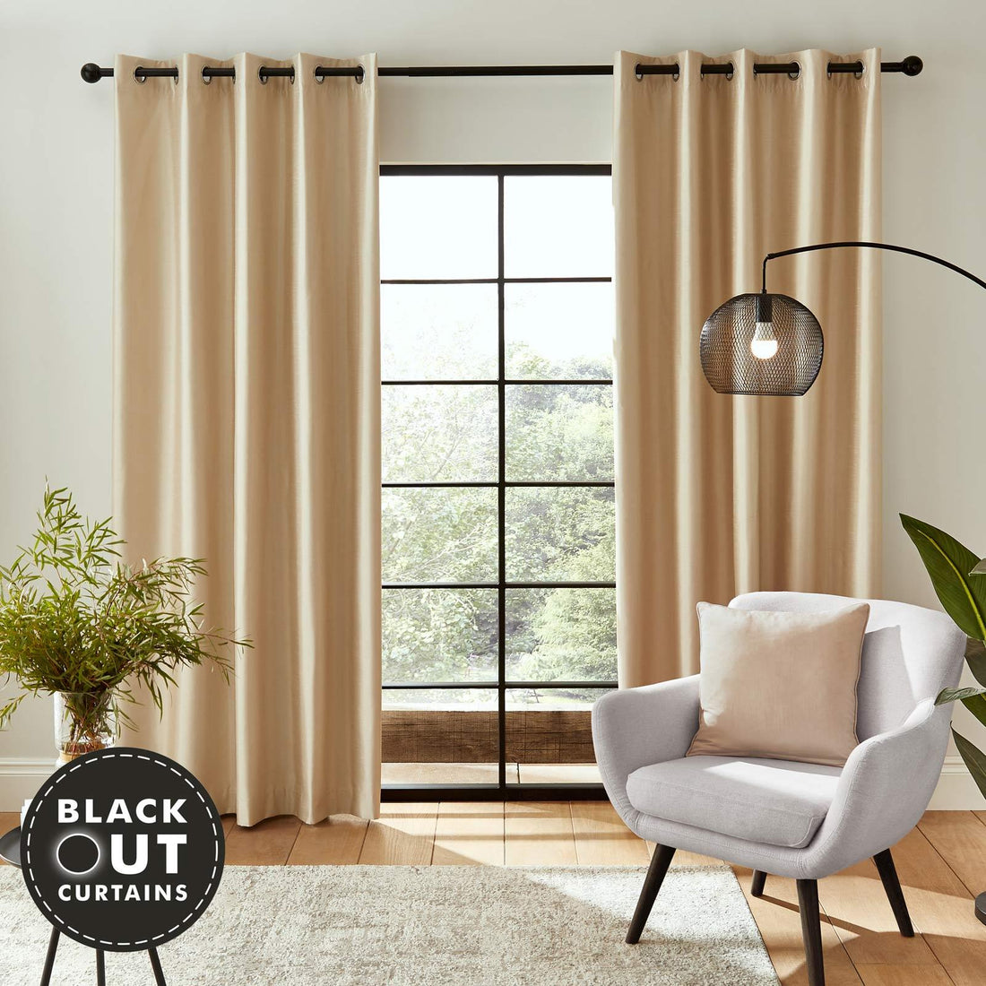 Catherine Lansfield Champagne Blackout Eyelet Curtains