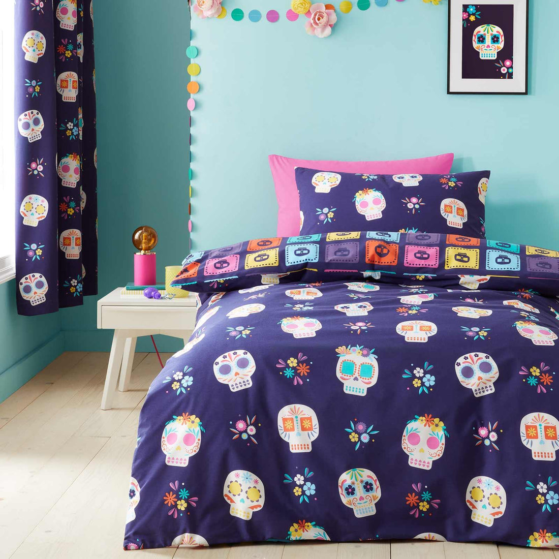 Catherine Lansfield Sugar Skull Fiesta Halloween Duvet Cover Set