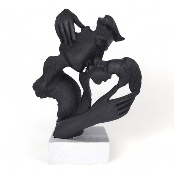 Black Polyresin Kissing Couple Figurine with White Base 27.8cm