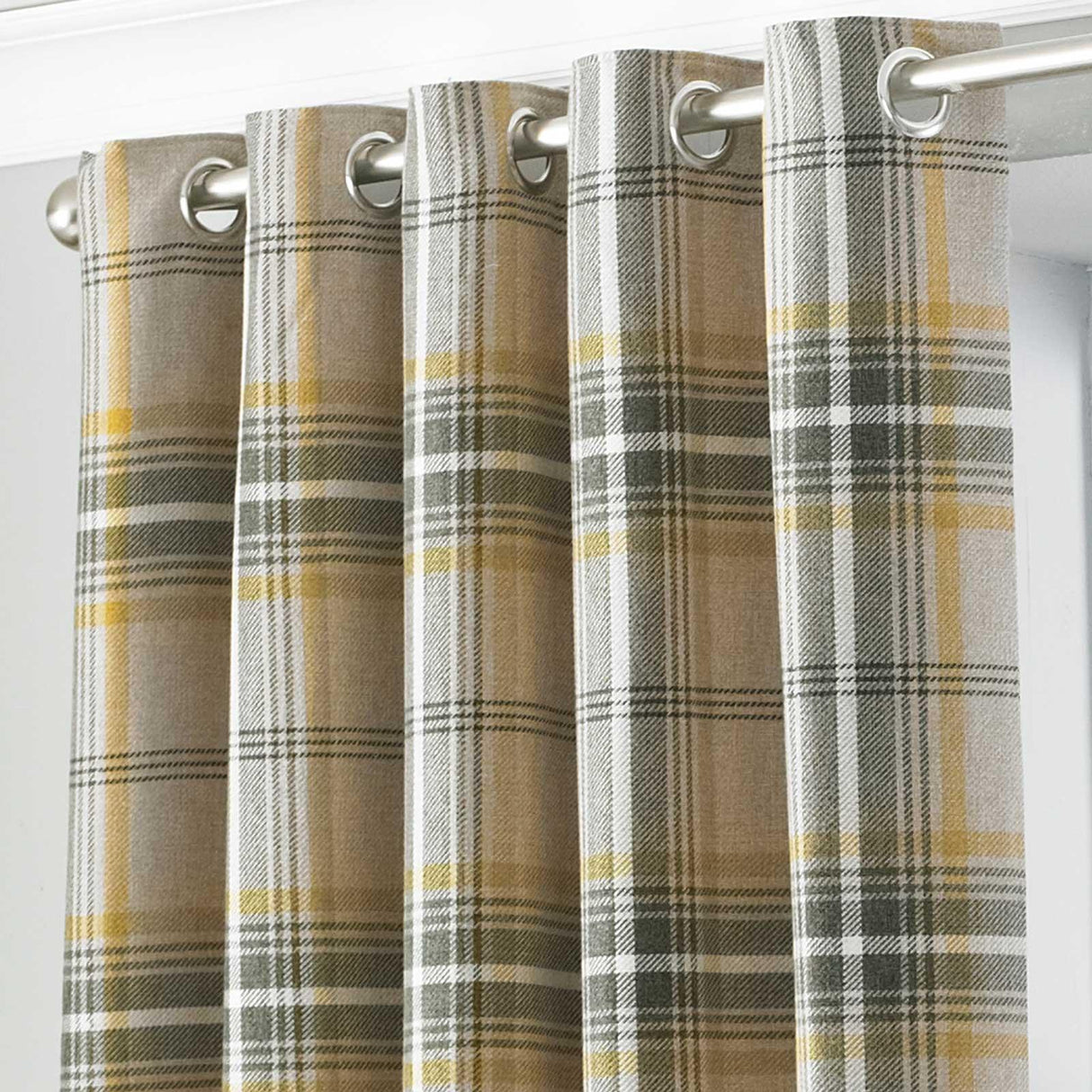 Aviemore Tartan Eyelet Curtains Ochre 90" x 90" by Paoletti