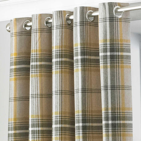 Aviemore Tartan Eyelet Curtains Ochre 90" x 90" by Paoletti