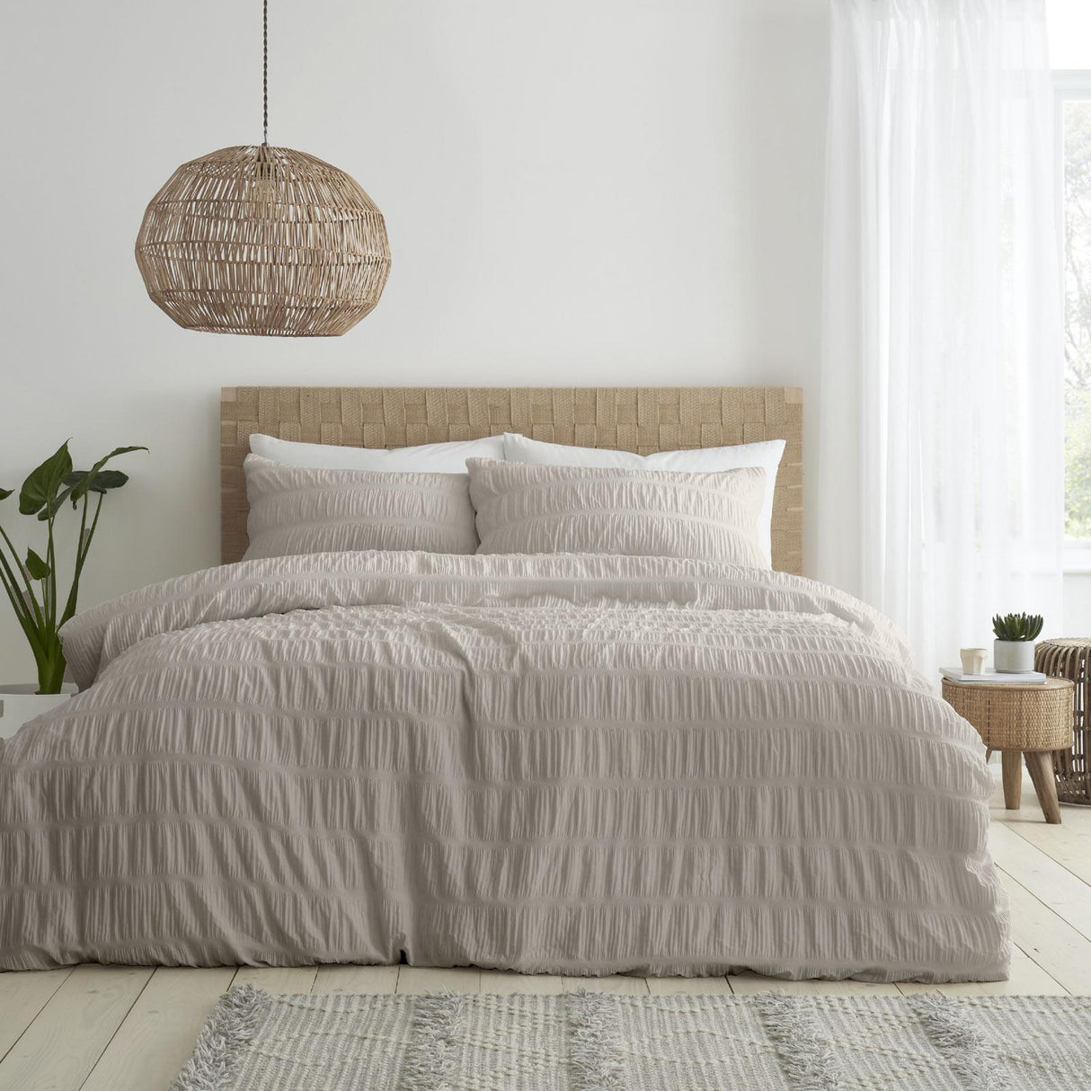 Catherine Lansfield Seersucker Duvet Cover Set - Natural