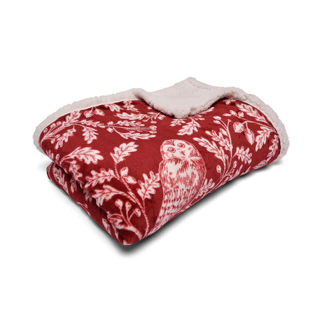 Dreams & Drapes Lodge Woodland Owls Cosy Red Throw Blanket 150cm x 200cm 4