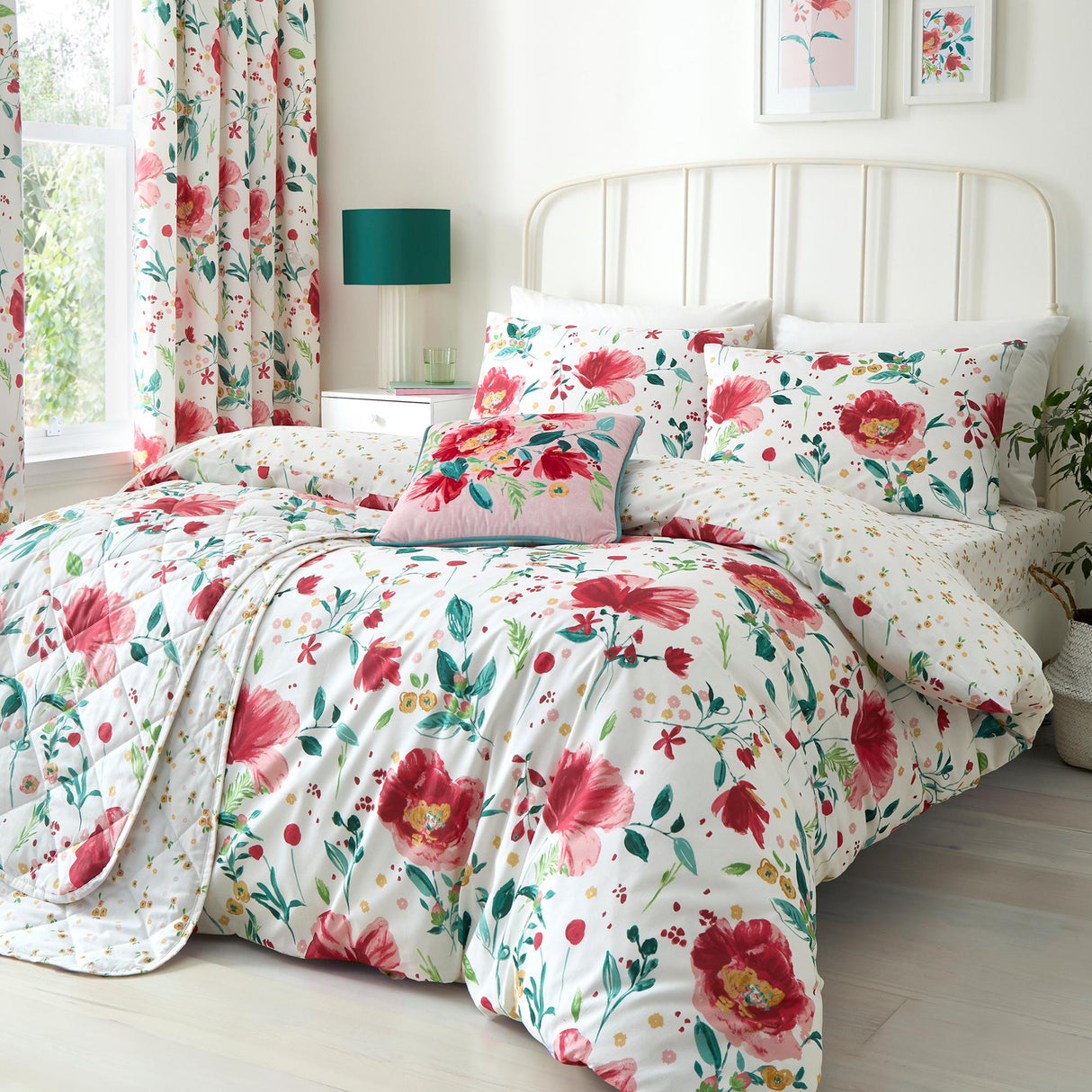 Dreams & Drapes Design Abstract Poppy Red Floral Print Filled Cushion 6