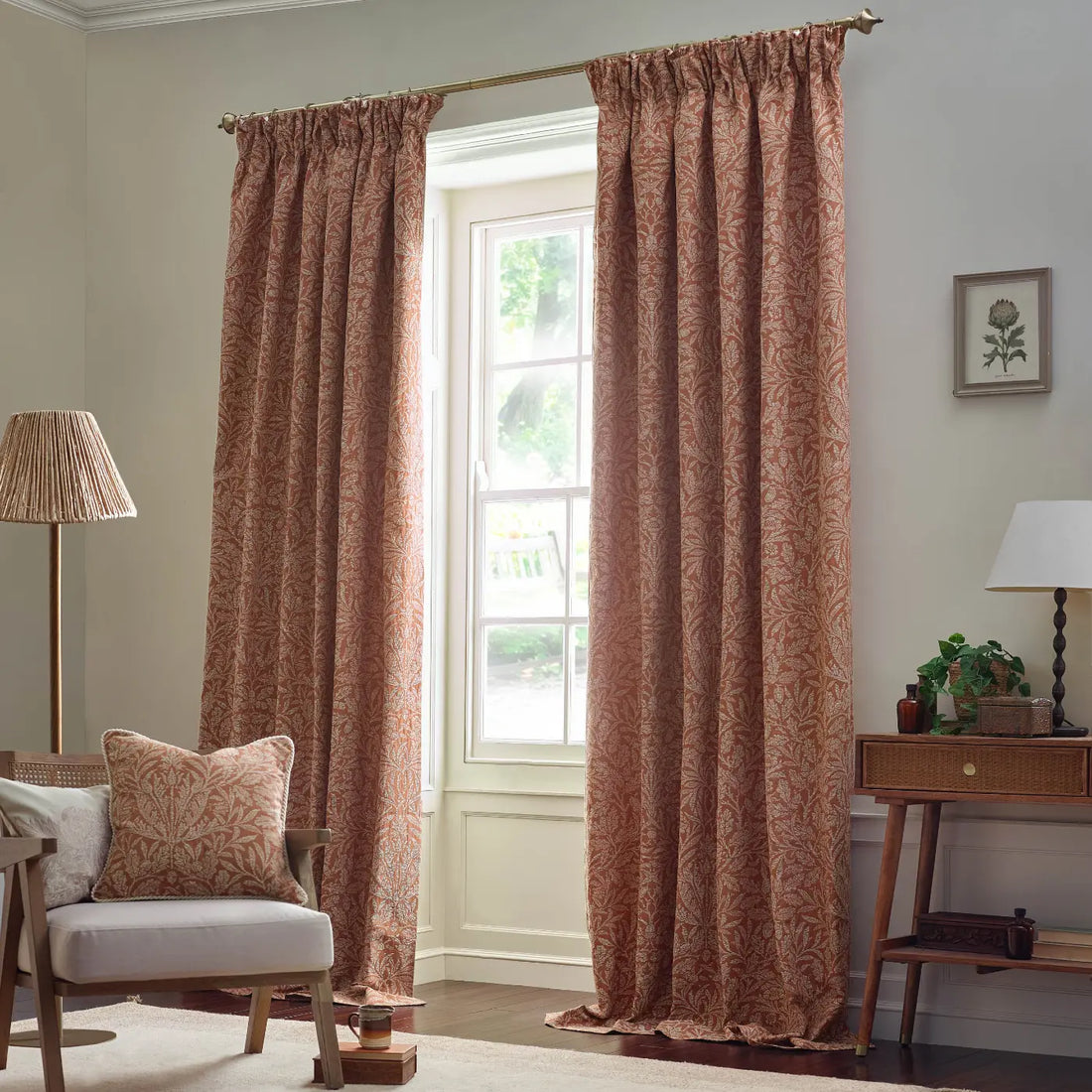 Acorn Tonal Brick Thermal Dimout Pencil Pleat Curtains
