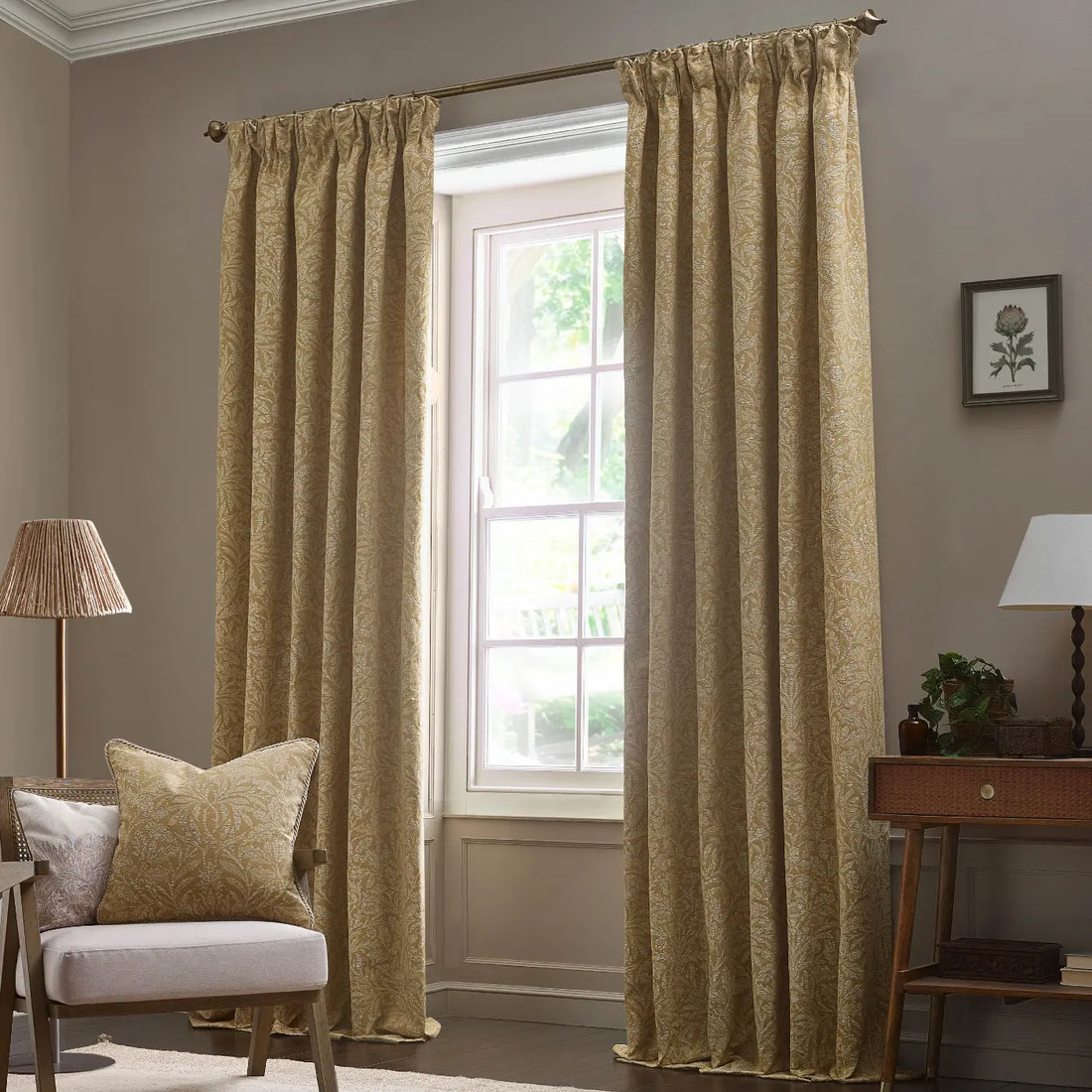 Acorn Tonal Saffron Thermal Dimout Pencil Pleat Curtains