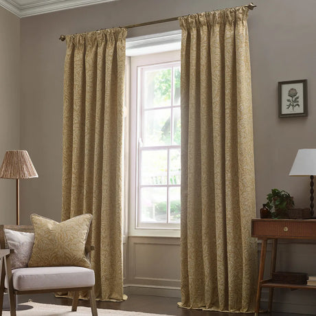 Acorn Tonal Tape Top Pencil Pleat Curtains - Saffron
