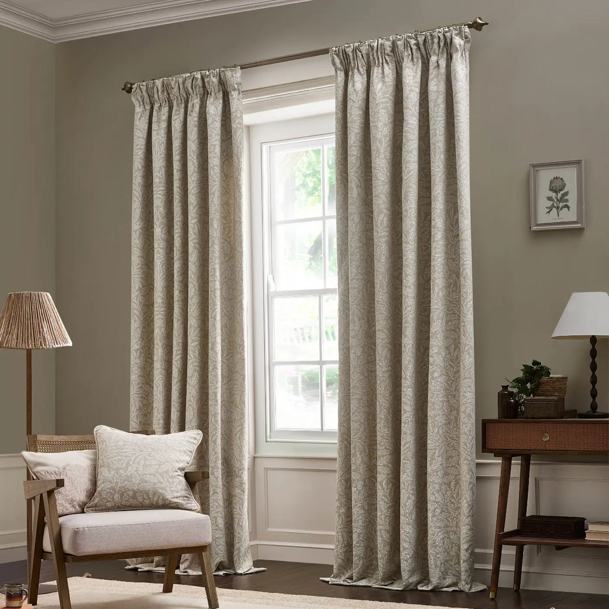Acorn Tonal Tape Top Pencil Pleat Curtains - Linen