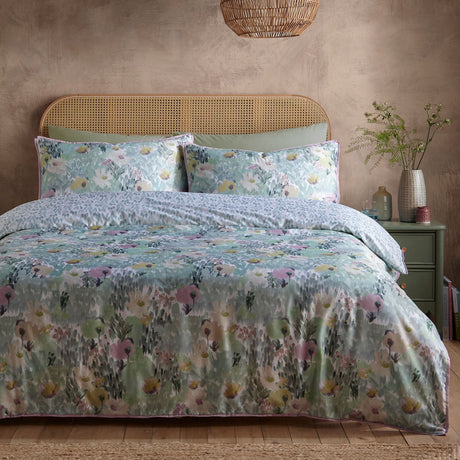 Abstract Floral Green 100% Cotton Duvet Cover Set