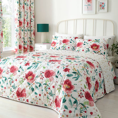 Abstract Poppy Floral Red Bedspread 230cm x 200cm