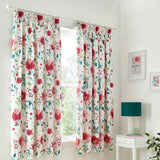 Abstract Poppy Red Floral Pencil Pleat Curtains 66" x 72" Light Filtering Polycotton