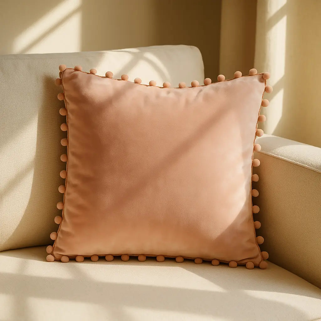 Poms Velvet Dusky Pink Cushion Cover 43cm x 43cm ( 43cm x 43cm )