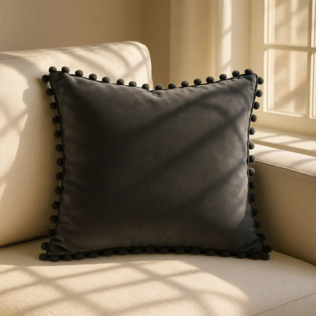 Poms Cushion Cover 43cm x 43cm (17"x17") - Charcoal