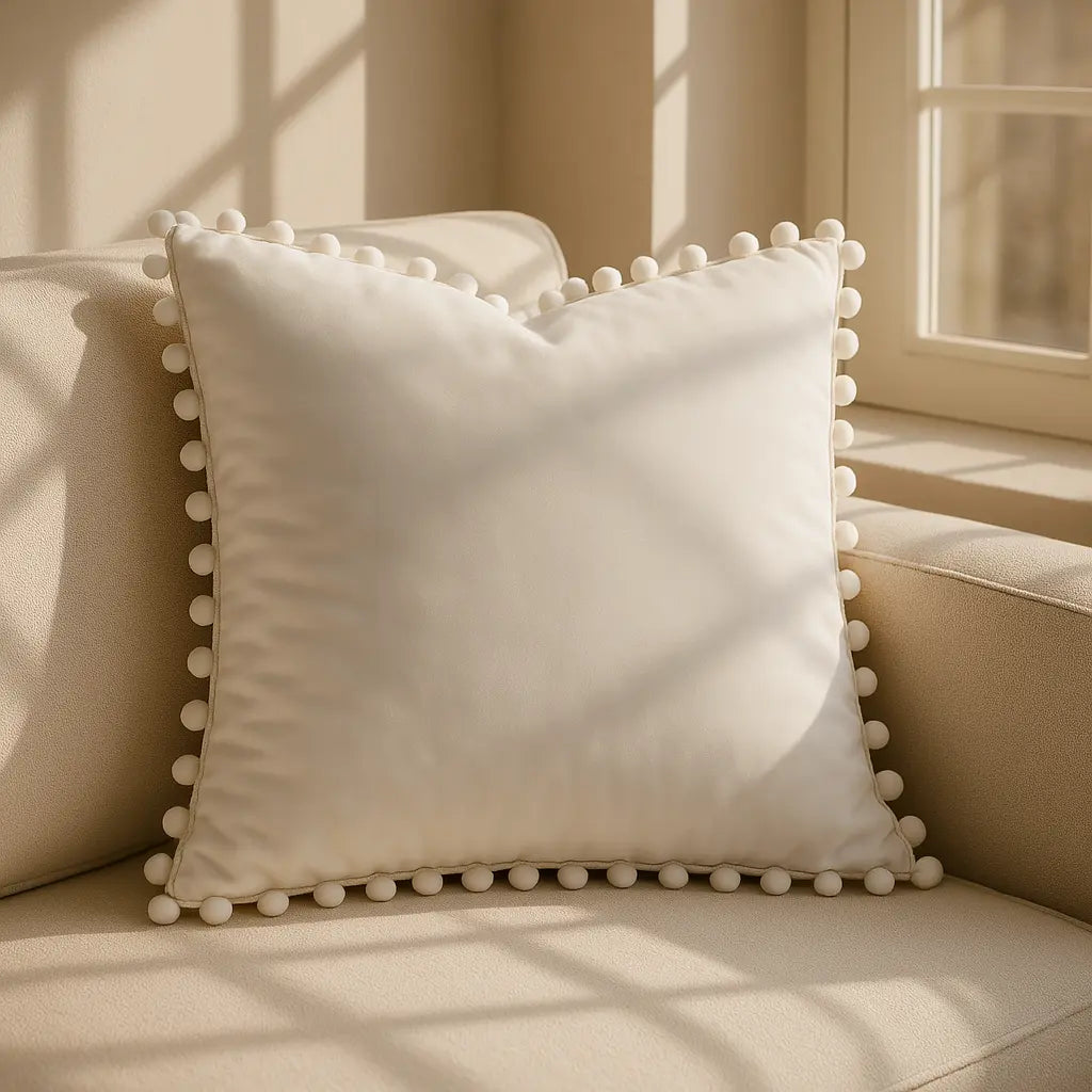 Poms Velvet Cream Cushion Cover 43cm x 43cm ( 43cm x 43cm )