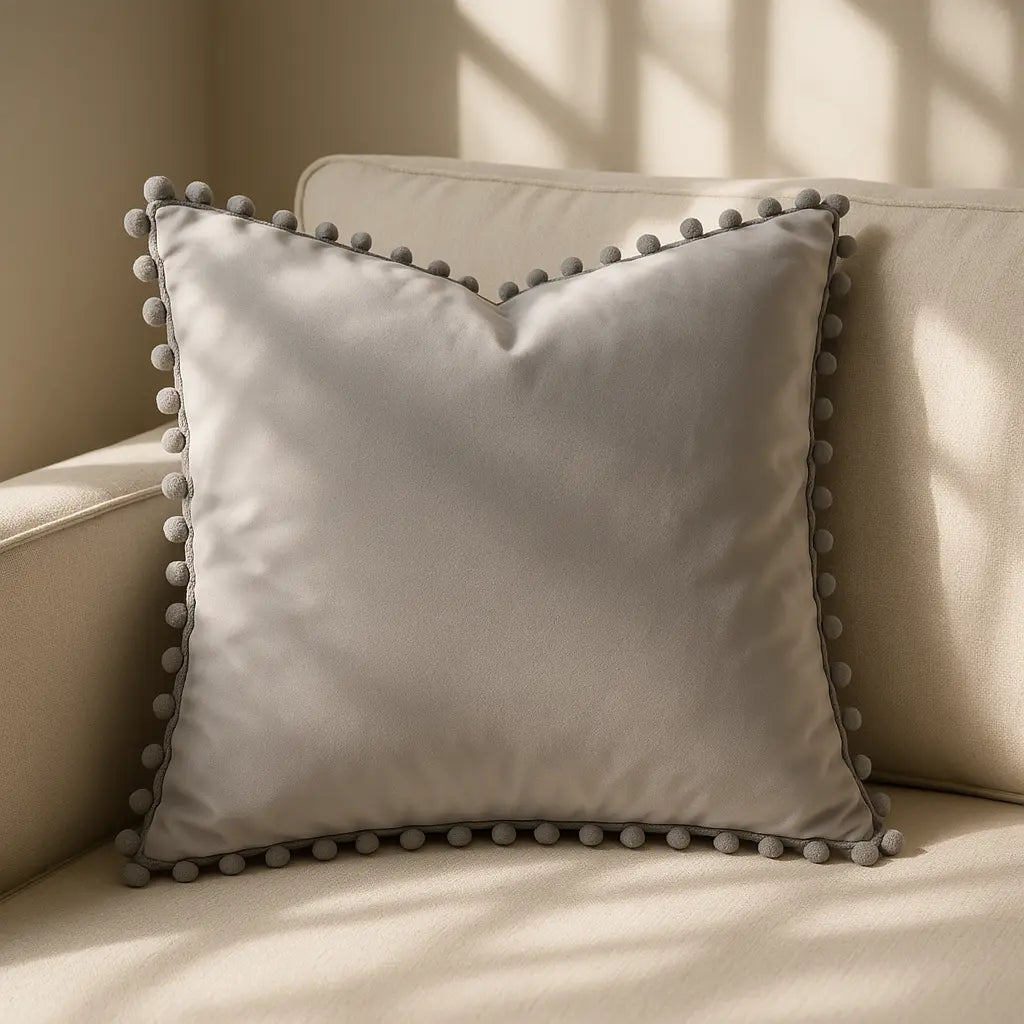 Poms Velvet Silver Cushion Cover 43cm x 43cm ( 43cm x 43cm )