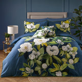 Alaya 200 Thread Count Cotton Floral Navy Duvet Cover Set - Alaya Duvet Cover Set In Dark Teal 5