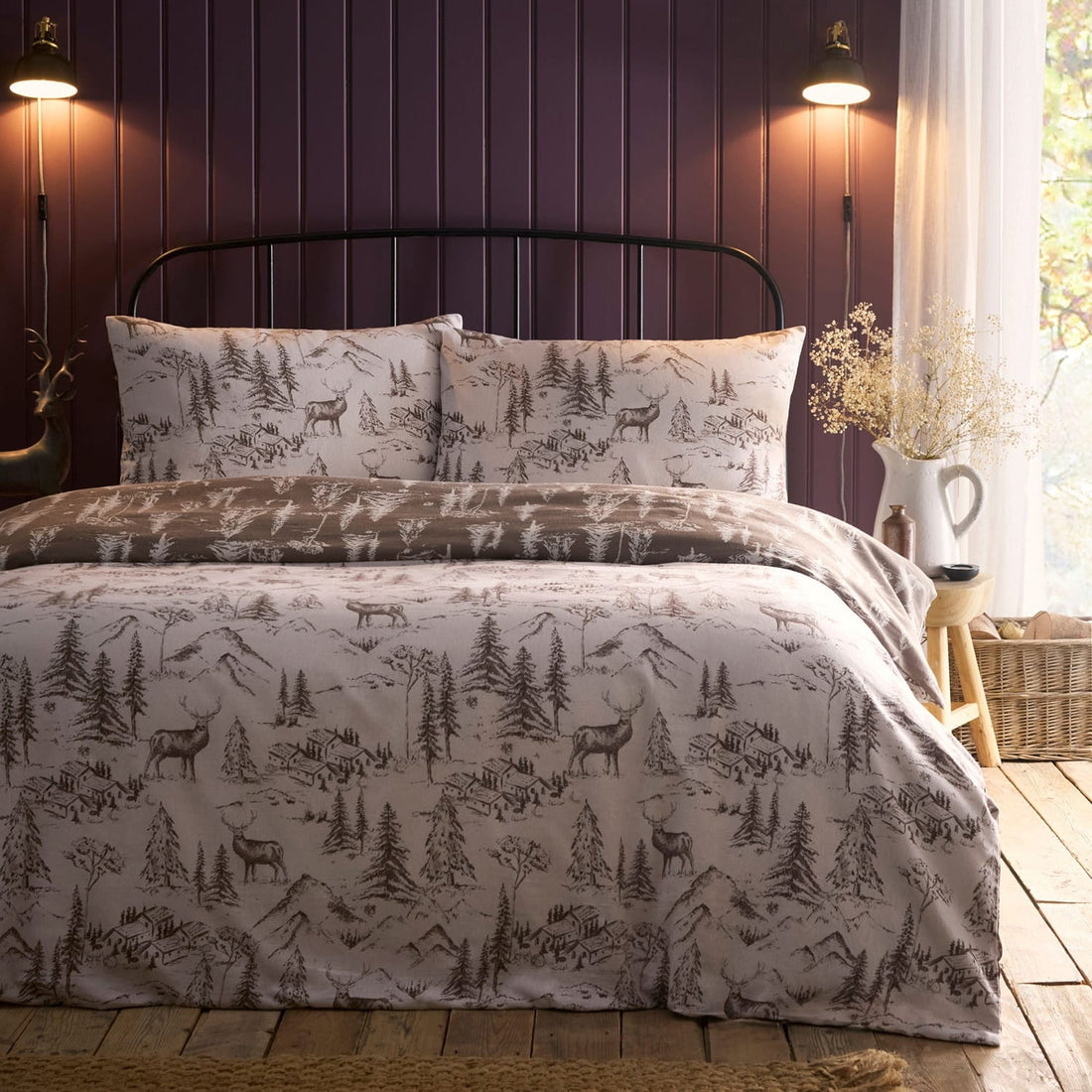 Alpine Stag Flannelette Duvet Cover Set - Natural