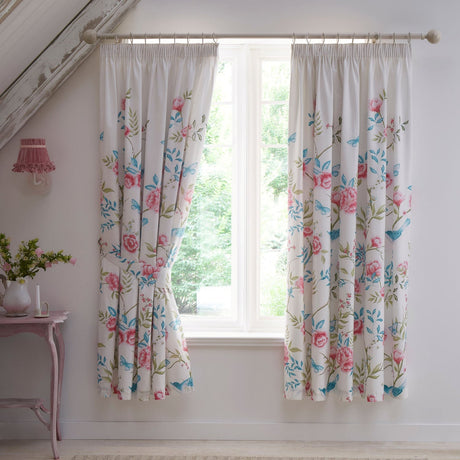 Amelle Floral Pencil Pleat Curtains - Blue Light Filtering Polycotton