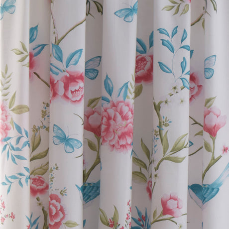 Amelle Floral Pencil Pleat Curtains - Blue Light Filtering Polycotton - Amelle Pencil Pleat Curtains In Blue 3