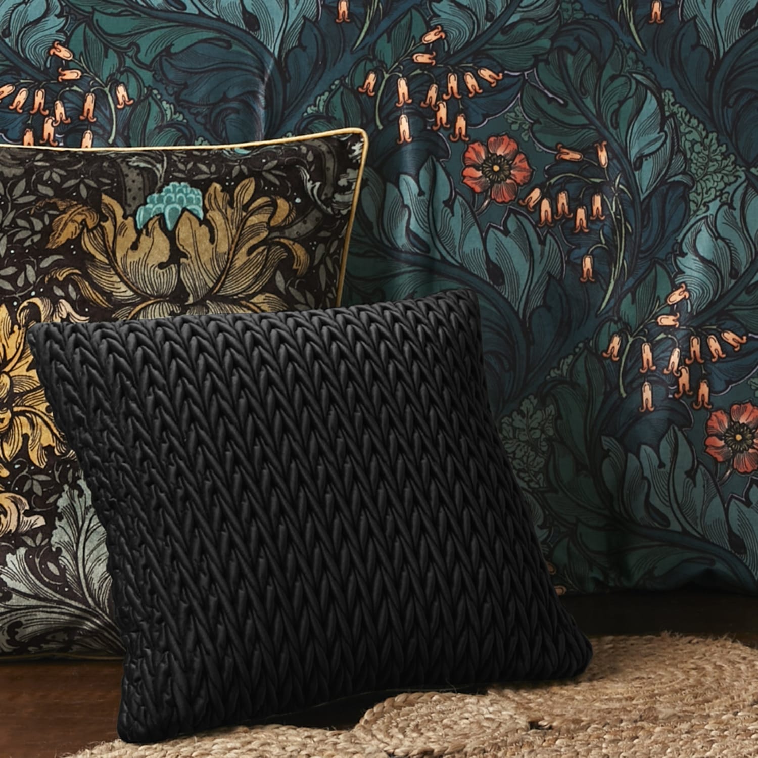 Laurence Llewelyn-Bowen Amory Velvet Cushion Cover 43cm x 43cm - Black