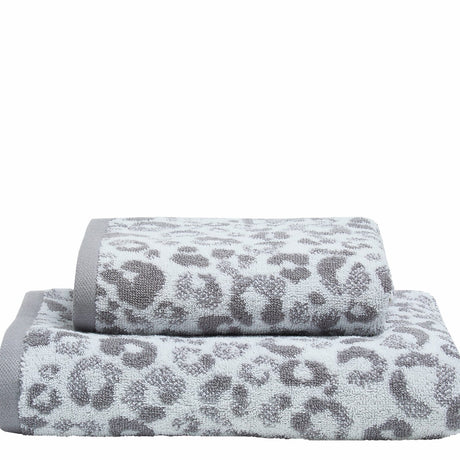 Animal Print Jacquard 550gsm Cotton Bathroom Towel - Grey - Animal Print Towels In Grey 2