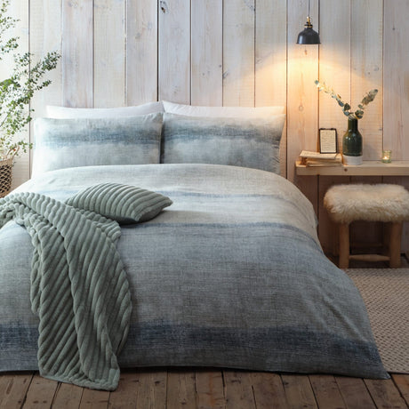 Anson Stripe Flannelette Brushed Cotton Duvet Cover Set - Green