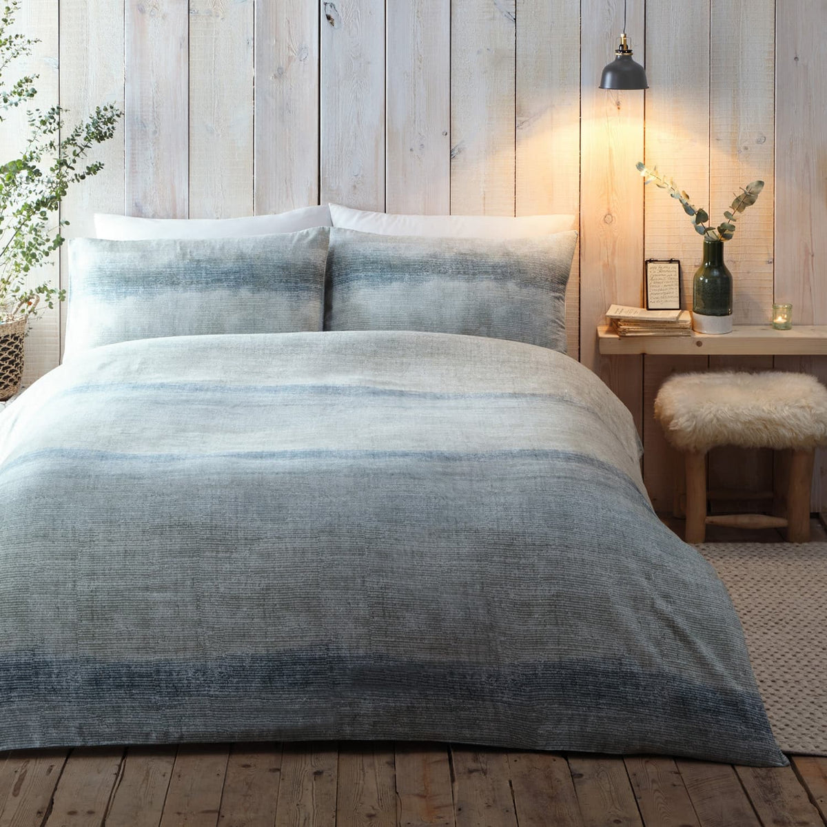 Anson Stripe Flannelette Brushed Cotton Duvet Cover Set - Green - Anson Stripe Duvet Cover Set In Green 4