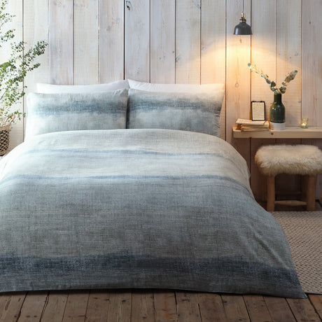 Anson Stripe Flannelette Brushed Cotton Duvet Cover Set - Green - Anson Stripe Duvet Cover Set In Green 4