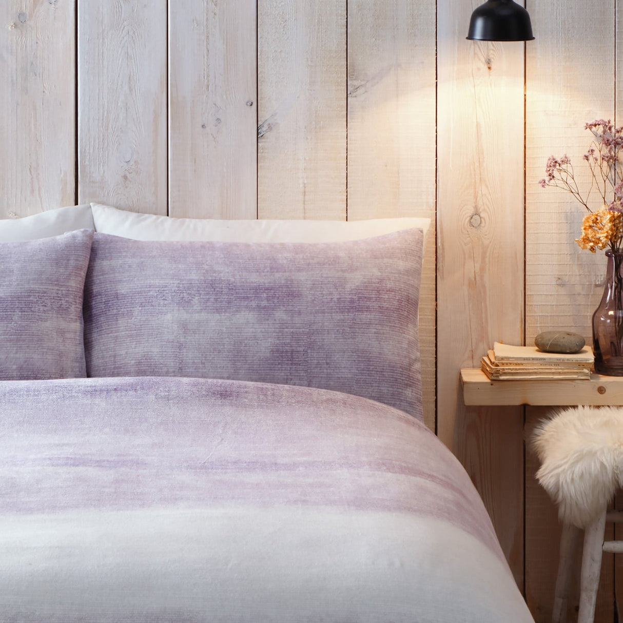 Anson Stripe Flannelette Brushed Cotton Duvet Cover Set - Purple - Anson Stripe Duvet Cover Set In Mauve 2